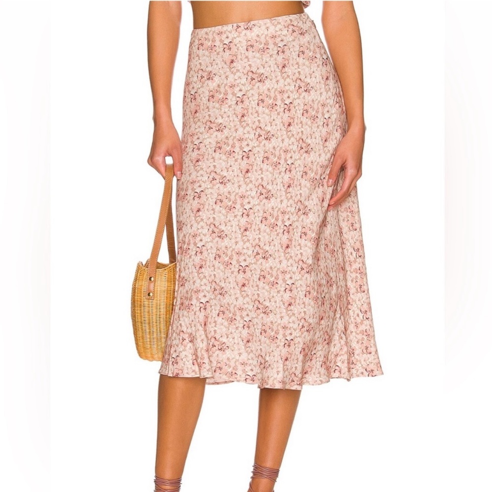 anna nata Megan Midi Skirt in Dusty Pink Floral Size M